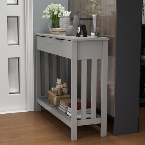 TaoHFE White Narrow Console Table with Storage for Living Room and Entrance