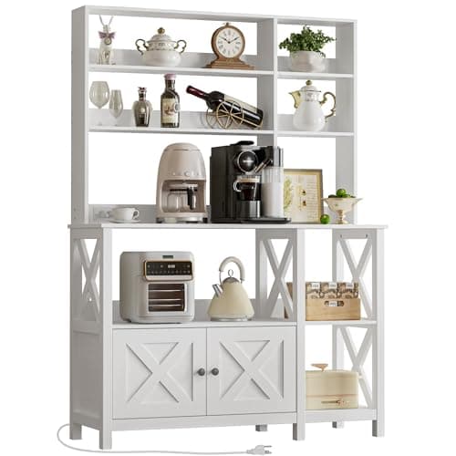IRONCK 45in Bakers Rack with Power Outlet & Storage, 6-Tier Kitchen Cabinet