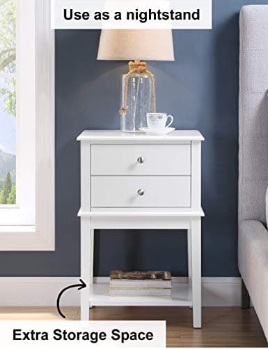 Modern White Nightstand with 2 Drawers, Tall 28" Living Room Bed Side Table