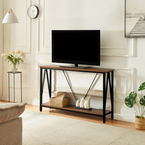 HOMISSUE Rustic Brown Sofa Console Table with Open Shelves (47 Inch)