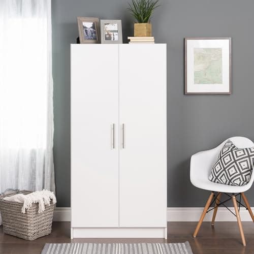 Prepac Elite 32"W x 65"H x 24.5"D White Wardrobe Closet with Hanging Rail