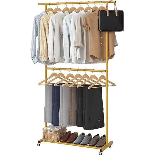 Sywhitta Gold Rolling Coat Hanger with Mesh Bottom for Clothes, Coats, Skirts, Sweaters