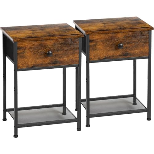 AMHANCIBLE Rusic Brown Night Stand Set with Fabric Drawer HET03SDBR