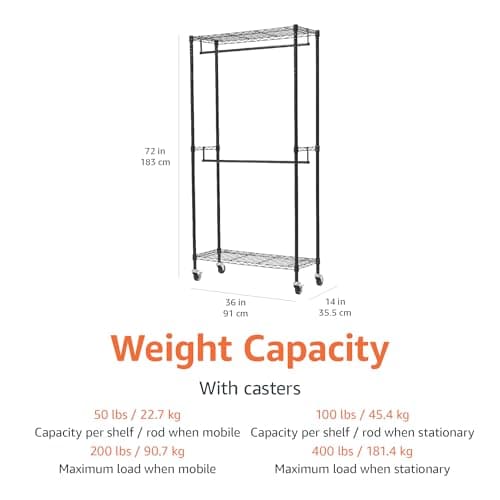 Amazon Basics Heavy Duty Double Hanging Closet Organizer Rack, WI-GAR1436B