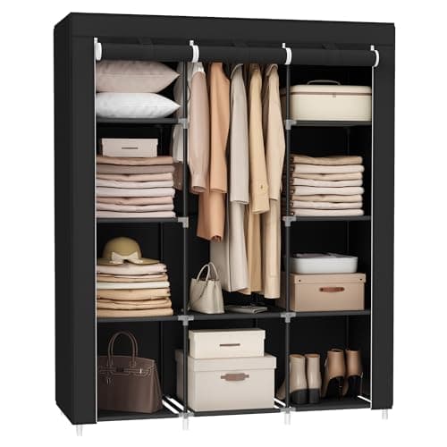 SONGMICS 6-Shelf Portable Closet with Hanging Rail, Grey URYG84GY