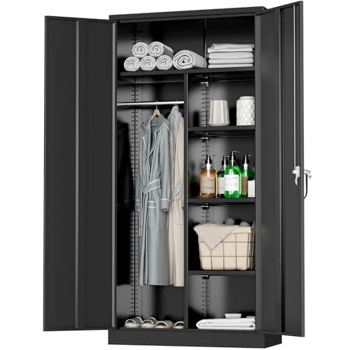 Greenvelly Black Metal Wardrobe Closet with Doors & Shelves