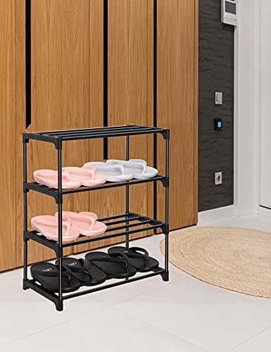 LNYZQUS Upgrade 4-Tier Metal Kids Shoe Organizer, Black