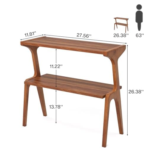 Tribesigns Walnut Narrow End Table with Storage, 2-Tier Living Room Side Table