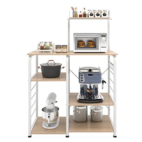 Microwave Stand Kitchen Cart with 3-Tierx4-Tier Storage Shelf, White Color