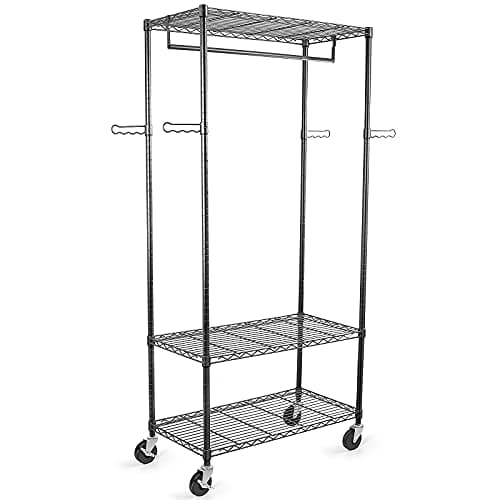 Large Heavy Duty WDT Rolling Clothes Rack with Shelves & Adjustable Garment Rods
