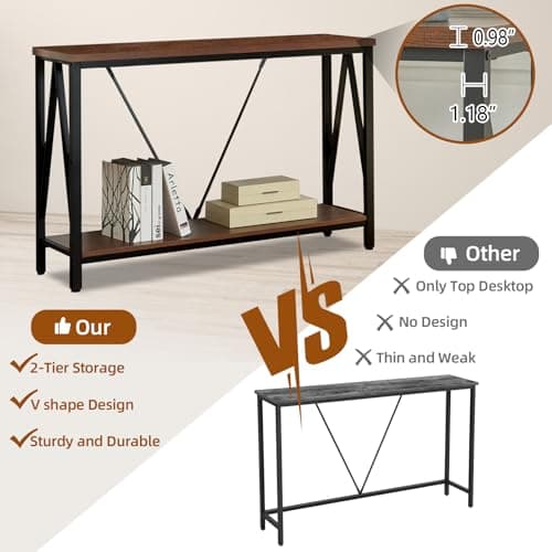 HOMISSUE Rustic Brown Sofa Console Table with Open Shelves (47 Inch)
