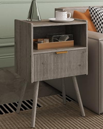 Yellow Oak Modern Nightstand with Storage Drawer & Wood Shelf