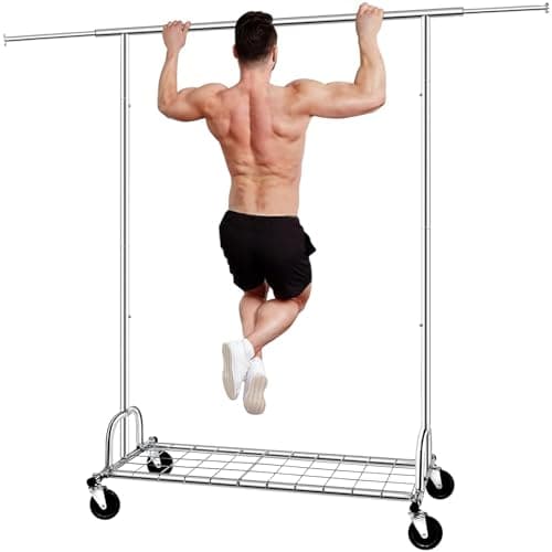 Sturdy 75" Collapsible Metal Rollable Clothes Rack, 480LBS Capacity, Chrome Silver