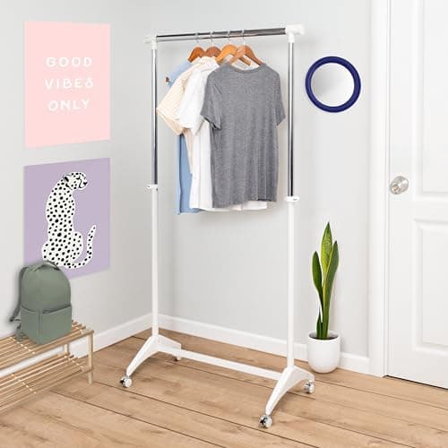 Honey-Can-Do White & Chrome Expandable Clothing Rack with Wheels