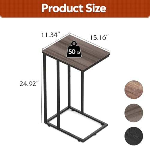 WLIVE C-Shaped Side Table Set, A-Grey, for Small Spaces