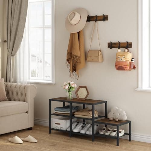 Entryway Hall Tree Bench with Shoe Storage and Coat Hooks - Parent-Child 3-in-1 Design for Hallway or Bedroom