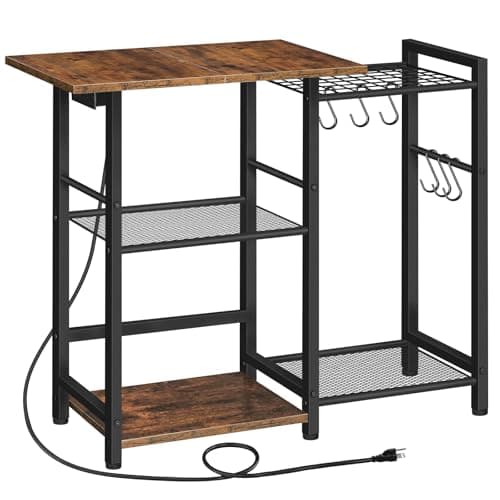HOOBRO Black & Rustic Bakers Rack with Charging Station, BF15UHB01