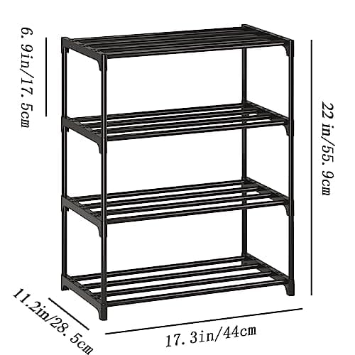 Black Metal Stackable 4-Tier Shoe Rack for Closet Hallway Storage