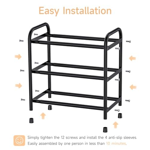 Black 3-Tier Expandable Shoe Rack, Closet and Entryway Storage