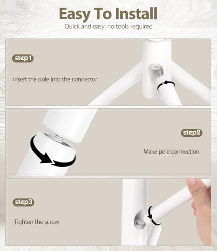 3 Height Adjustable Solid Wood Coat Rack with 9 Hooks (White)