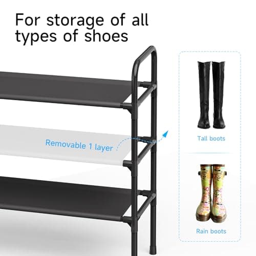 Black Barsone 3-Tier Shoe Organizer for Closet and Entryway