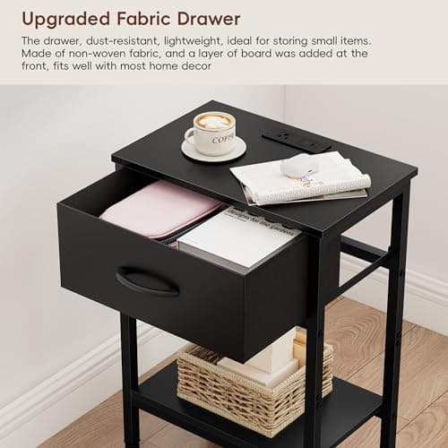 Vagusicc Charging Nightstand Set, Black, 25.4" Tall, Bedside Table with Storage