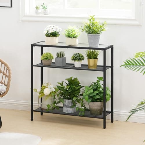 HOOBRO 29.5" Narrow Tempered Glass Sofa Table, 3-Tier BK21XG01G1