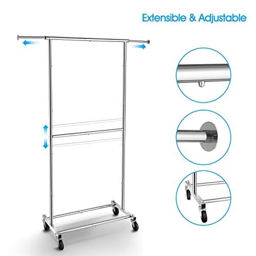 Simple Rolling Double Rod Clothes Organizer, Chrome