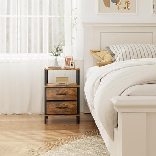 TUTOTAK Brown End Table with Cloth Drawer - Set of 2 TB01BB066