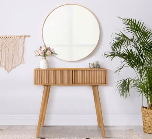 Narrow Boho Console Table, 31" Rattan Entryway Vanity