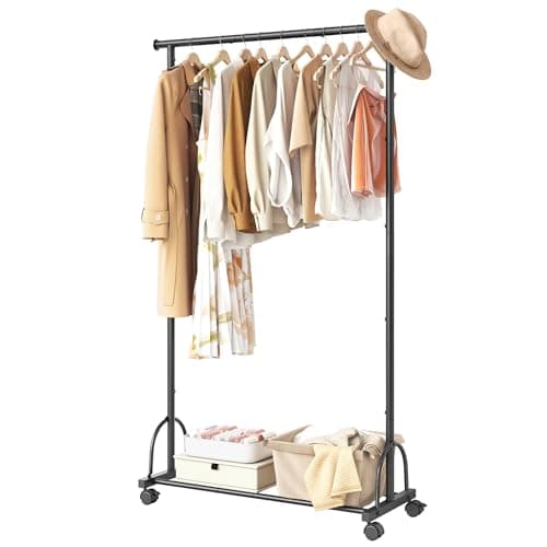 Double Rod Clothes Rack with Wheels for Hanging Clothes