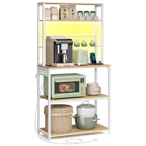 VASAGLE Rustic Brown & Matte Black Coffee Bar with LED Lights UKKS050K01