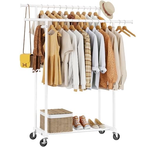 Portable Garment Rack with Wheels, 46.5 Sturdy Metal Clothes Organizer for Hanging Coats, Shirts, Dresses - Black