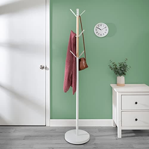 Honey-Can-Do White Wood Accented Standing Coat Rack