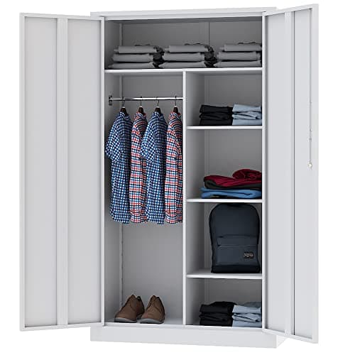 Letaya White Steel Wardrobe Storage Cabinets with Lock Door