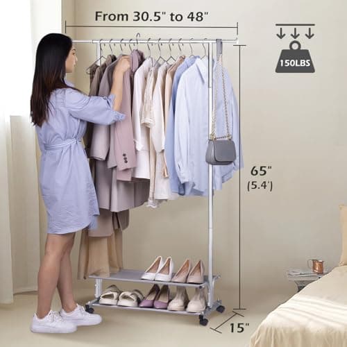 MISSLO 2-Shelf Rolling Metal Garment Rack, Silver Heavy DutyClothing Hanger