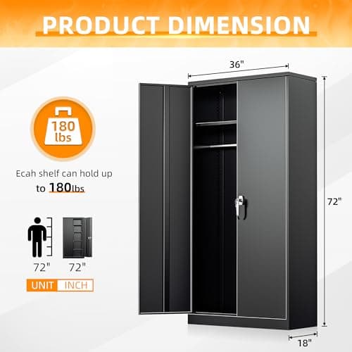 Intergreat Lockable Metal Storage Cabinet, Black Wardrobe with Adjustable Shelves