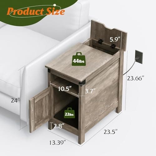 WLIVE Greige Farmhouse End Table Set with Charging Station