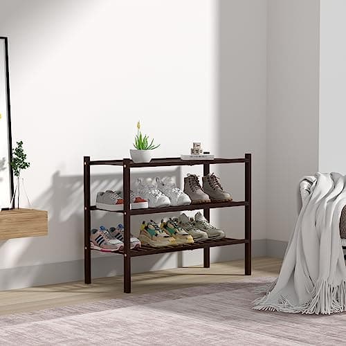 Bamboo 3-Tier Shoe Rack for Small Spaces (Brown)