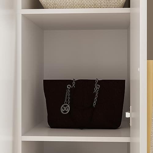 AIEGLE 3-Door Wood Wardrobe Armoire, Large Standing Closet with Shelves & Rod, White (70" H)