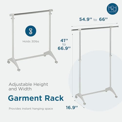 Honey-Can-Do White & Chrome Expandable Clothing Rack with Wheels