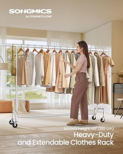SONGMICS Heavy-Duty Clothes Rack with Extendable Rod, 243 lb Capacity