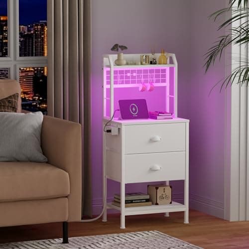 Furologee 41" Tall Nightstand with Charging & Pegboard, White