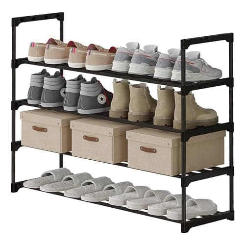 Calmootey 4-Tier Tall Shoe Rack, 20 Pair Storage Organizer, Black