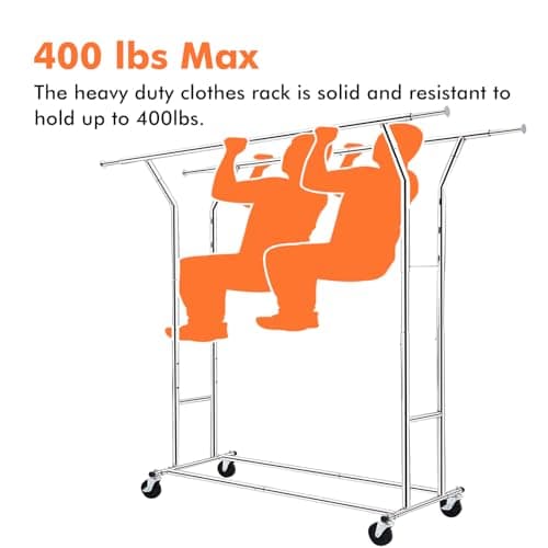 Double-Rod Commercial Heavy Duty Clothes Rack 400 lbs Load Chrome Finish