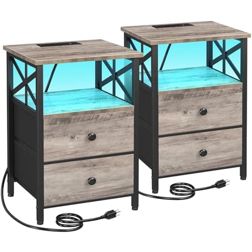 AMHANCIBLE Black LED Nightstand with Charging, HET052LBK