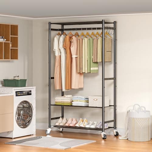 Heavy Duty 3 Tier Wire Clothes Rack, Black - Portable Wardrobe Rack