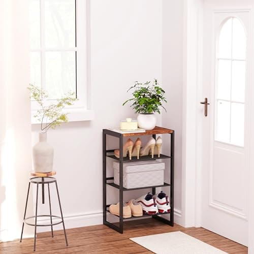 Slim 4-Tier Wood & Mesh Shoe Rack, Space-Saving Entryway Organizer