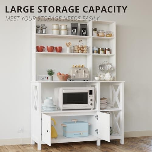 IRONCK 45in Bakers Rack with Power Outlet & Storage, 6-Tier Kitchen Cabinet