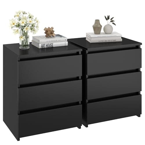 Fotosok White 3-Drawer Nightstand with Cut-Out Handle